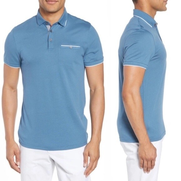 Ted Baker London Derry Modern Slim Fit Polo Shirt in Blue size 4 US L - Picture 4 of 5